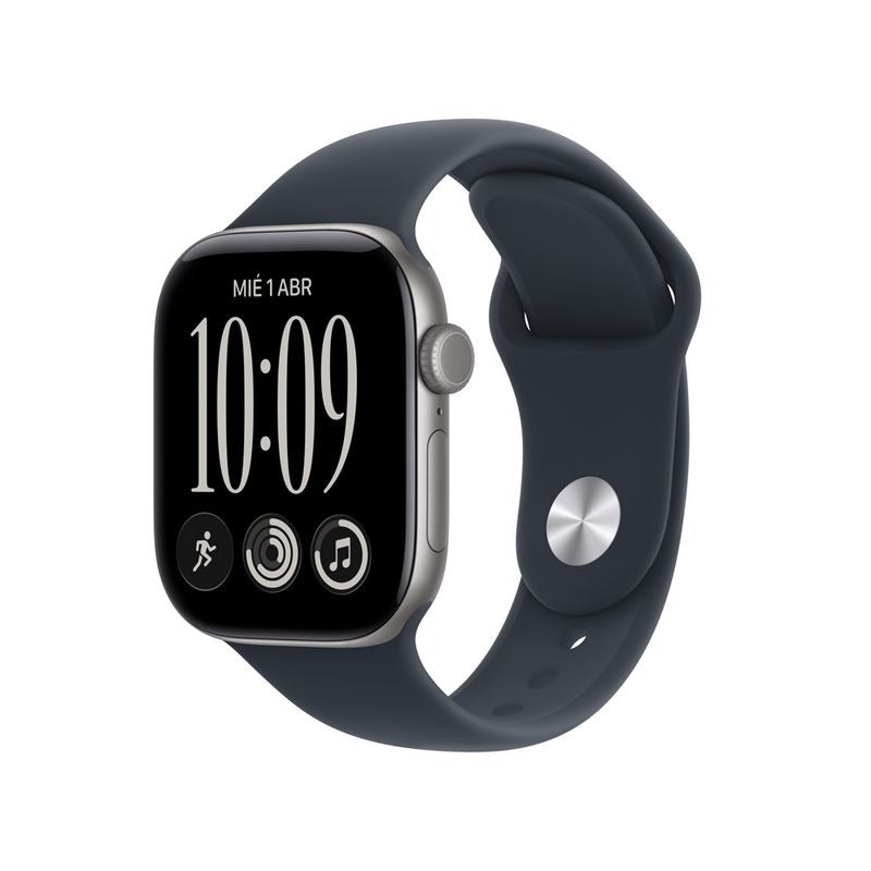 Apple Watch Serie 12 42mm gris espacial, vista lateral con la correa deportiva