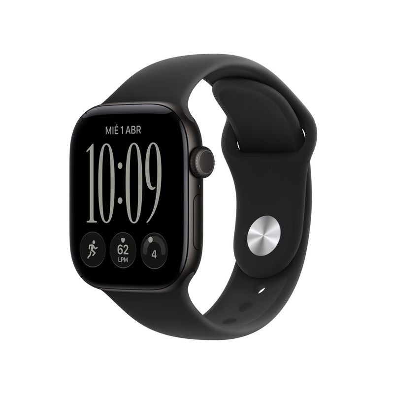 Apple Watch Serie 12 42mm negro, vista lateral con la correa deportiva